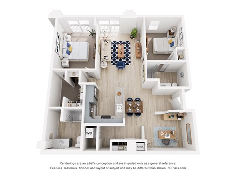 Floor plan for 2 beds, 2 baths, 1110 sqft